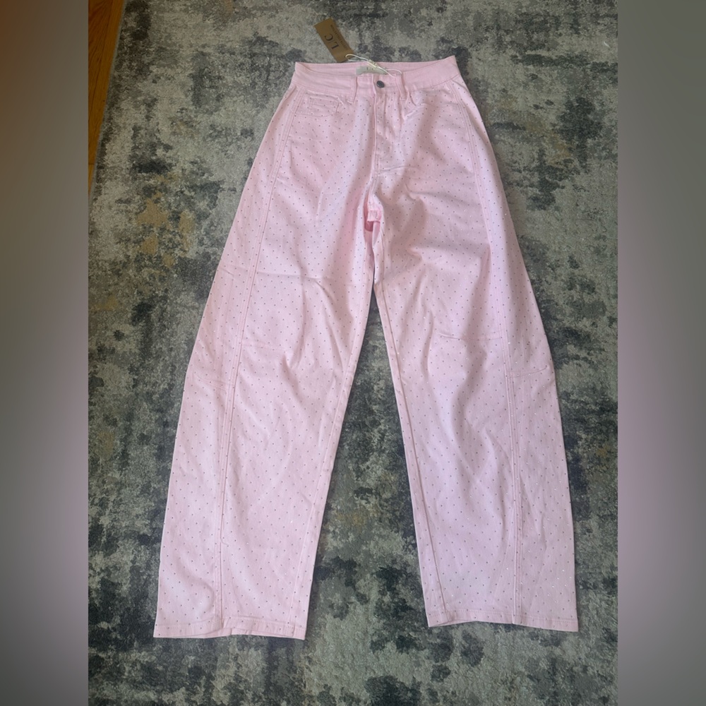 Punk barrel jeans with rhinestones NWT size S best for M